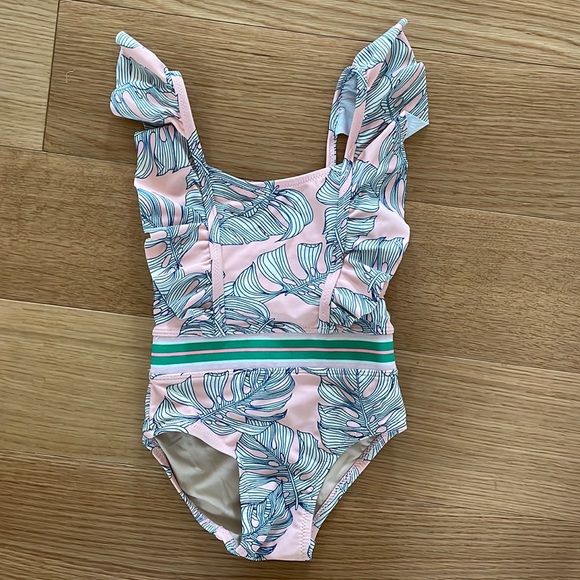 Shade Critters Pink Monstera Ruffle One-Piece Swimsuit - 18-24 M - Picture 2 of 4